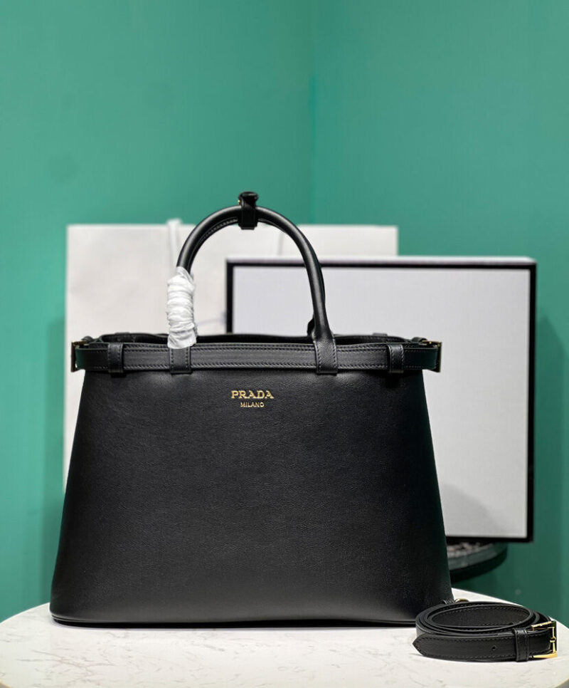Prada Medium Leather Handbag With Belt 1BA417 Black